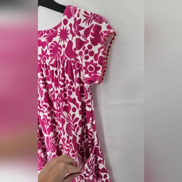 Mini Boden Toweling Dress Fuchsia and White Floral Print Dress Size 9-10 Y - Picture 2 of 6